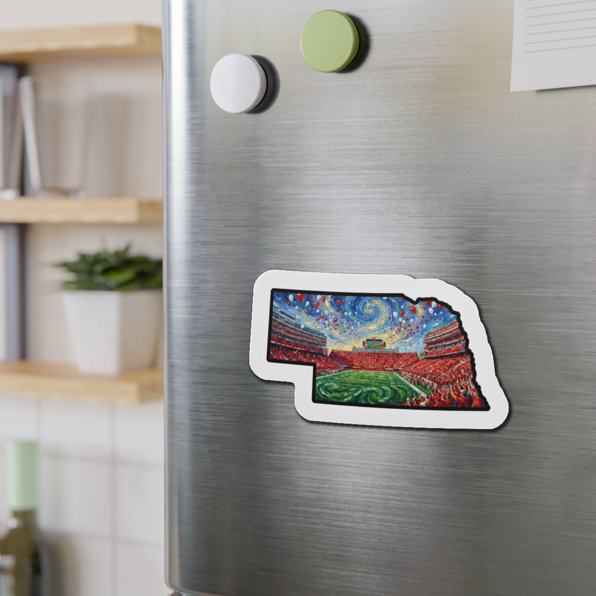 Nebraska Stadium Die-Cut Magnet — Van Gogh Style Football Field Art