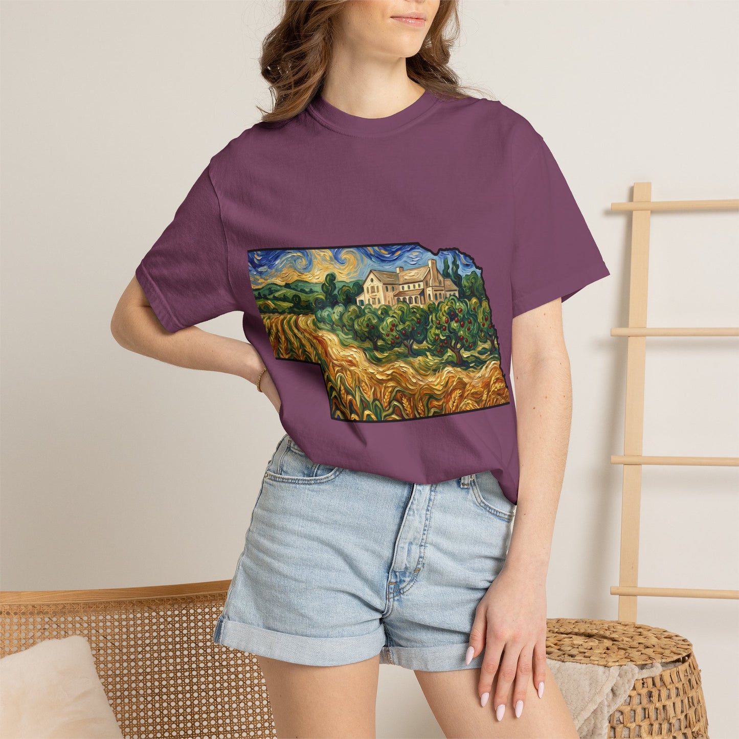 LNK.Nebraska Arbor Day Orchard T-Shirt — Vincent Van Gogh Style State Art | Comfort Colors Nebraska Gift Tee