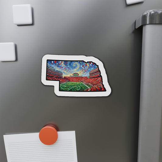 Nebraska Stadium Die-Cut Magnet — Van Gogh Style Football Field Art