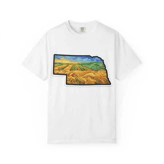 LNK.Nebraska Wheat Fields T-Shirt — Vincent Van Gogh Style Prairie State Art | 100% Cotton Comfort Colors Nebraska Gift