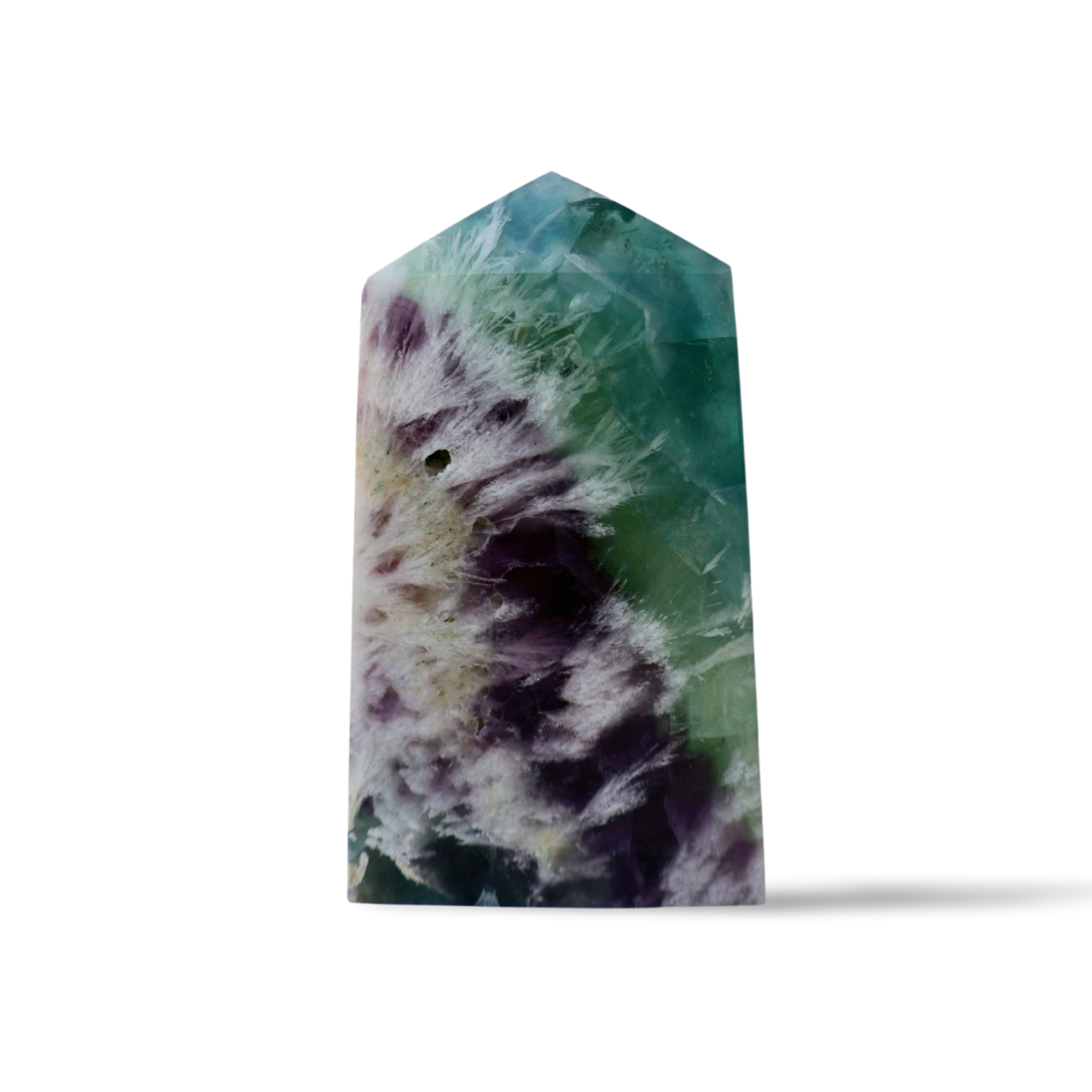 glimmering Fluorite Column, Unpolished Crystal in Vibrant Blue, Green, and Purple, 3-4" in studio background