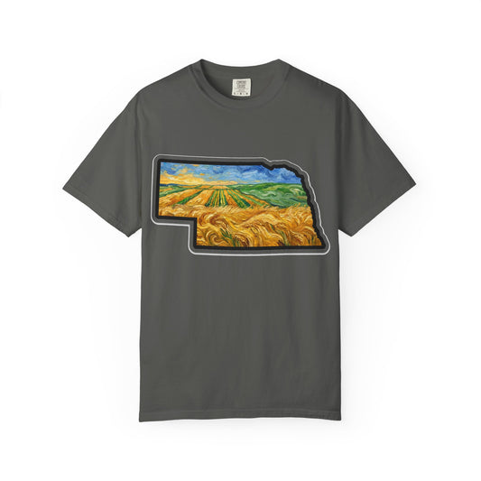LNK.Nebraska Wheat Fields T-Shirt — Vincent Van Gogh Style Prairie State Art | 100% Cotton Comfort Colors Nebraska Gift