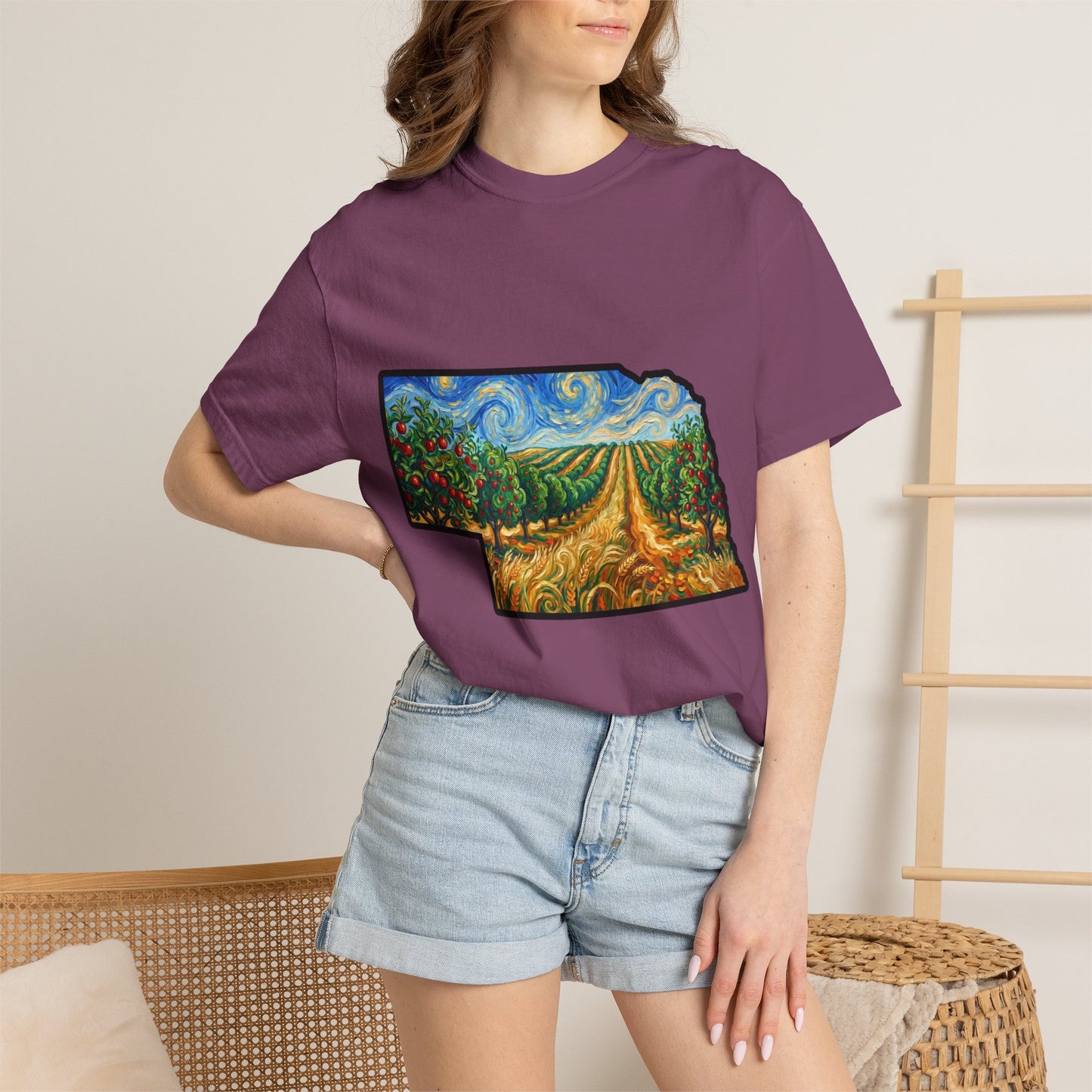 LNK.Nebraska Apple Orchard Landscape Vincent Van Gogh Styled T-Shirt — Nebraska Prairie Art, Gameday and Gifts
