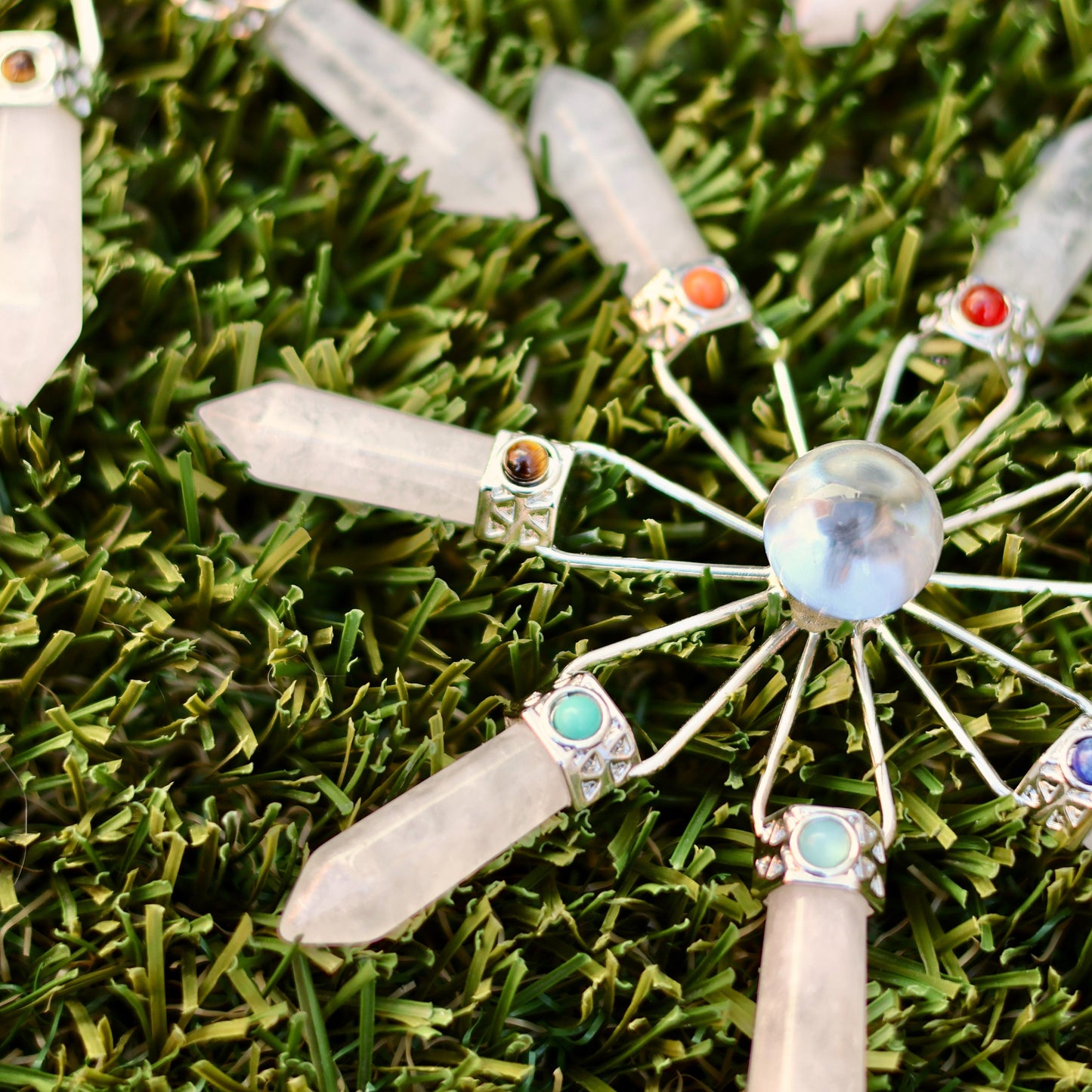Clear quartz hanging suncatcher reflecting light