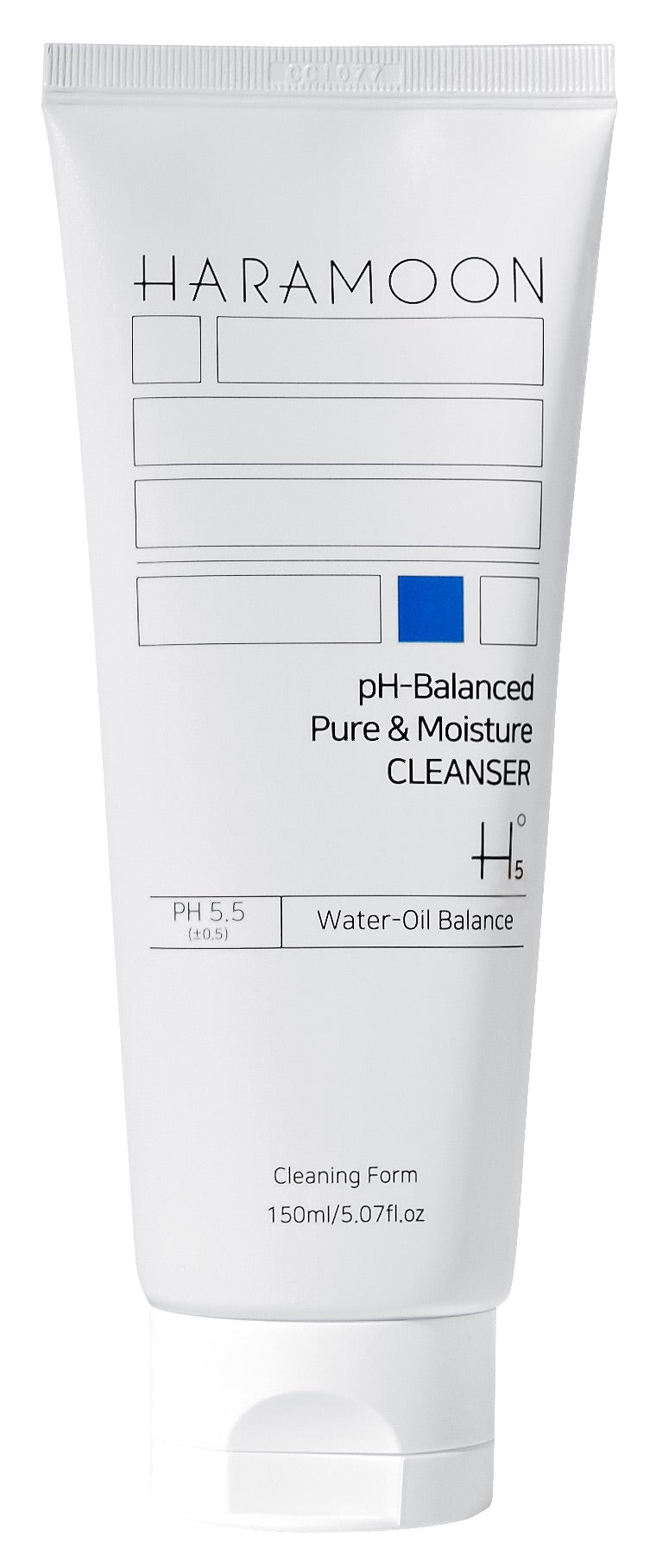 Tube of HARAMOON Pure Moisture Cleanser with water droplets on surface