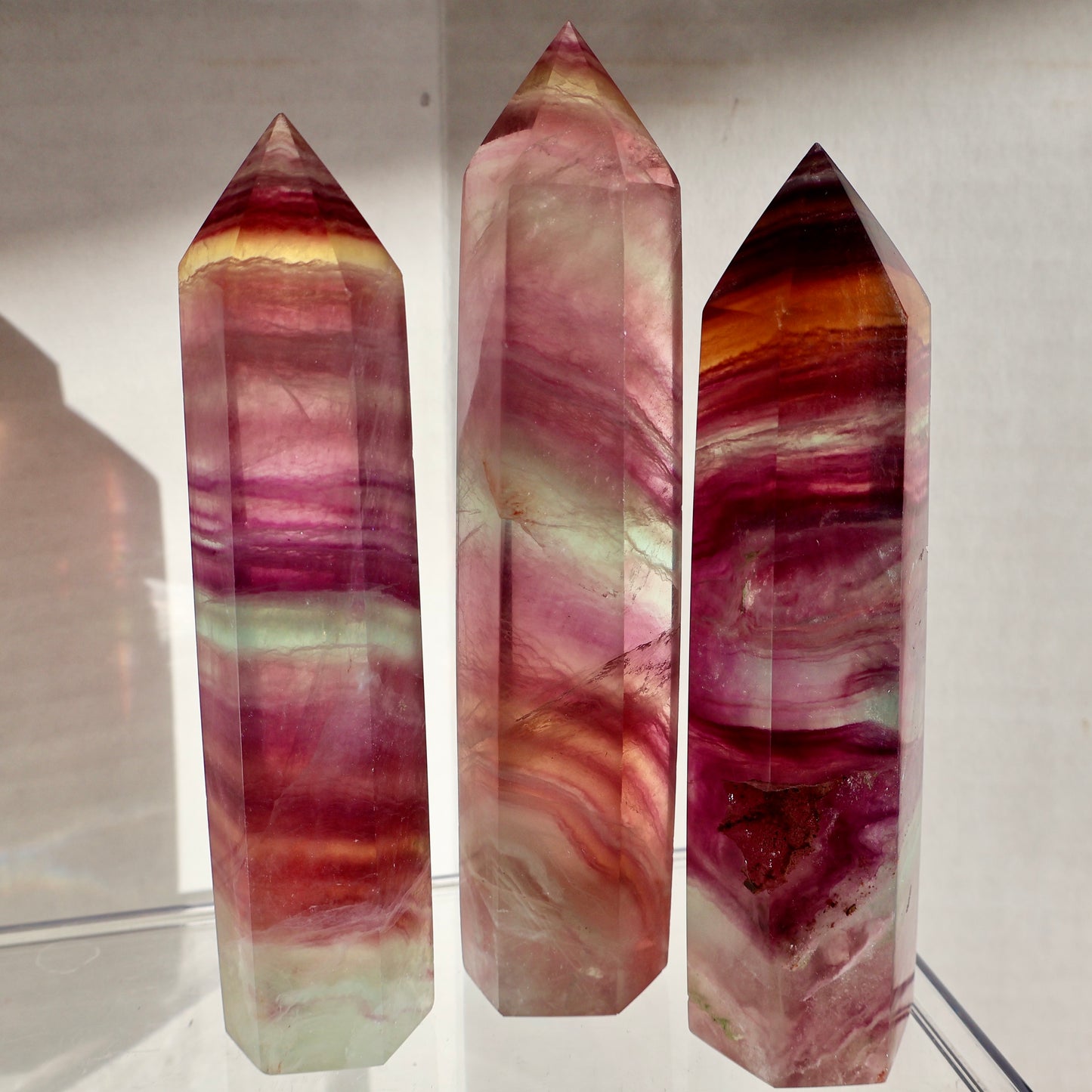 Natural Watermelon Fluorite Crystal Tower, Large Decorative Healing Stone, Pink and Green