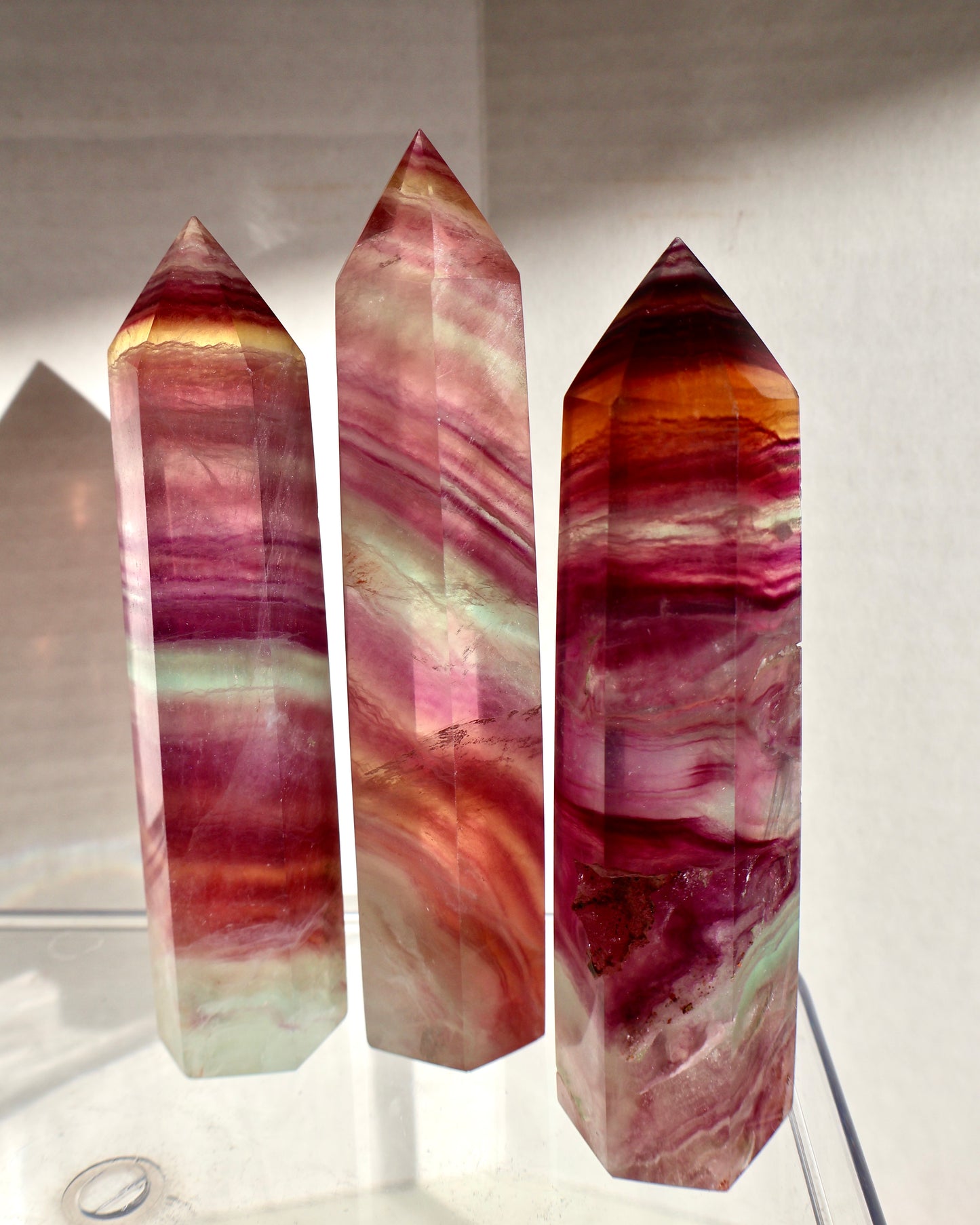 Natural Watermelon Fluorite Crystal Tower, Large Decorative Healing Stone, Pink and Green