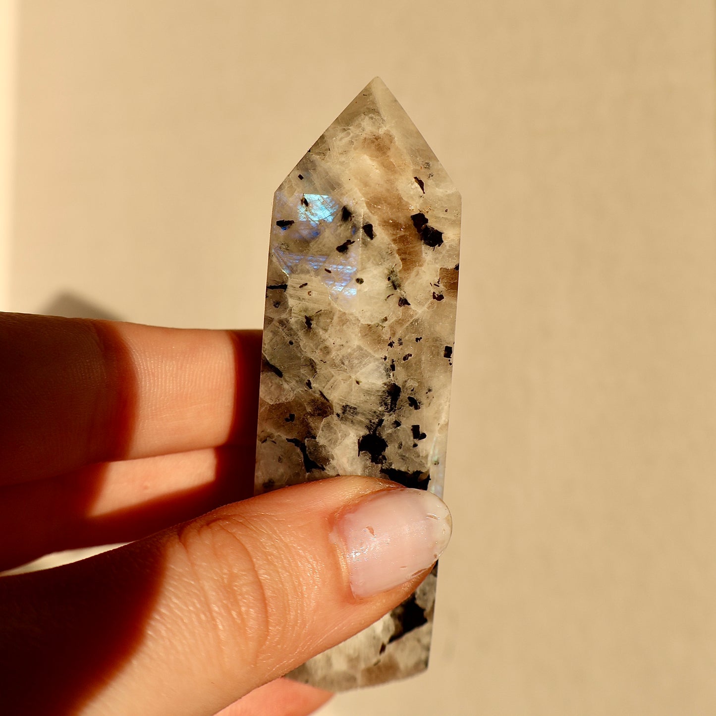 Untreated Moonstone Obelisk Tower with Natural Aura Inclusions, Stimulate Vitality with beautiful and powerful Crystal | Limited Collection, Premium Quality, 3-4"