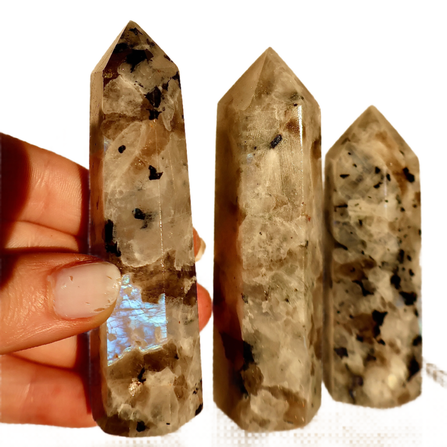 Untreated Moonstone Obelisk Tower with Natural Aura Inclusions, Stimulate Vitality with beautiful and powerful Crystal | Limited Collection, Premium Quality, 3-4"