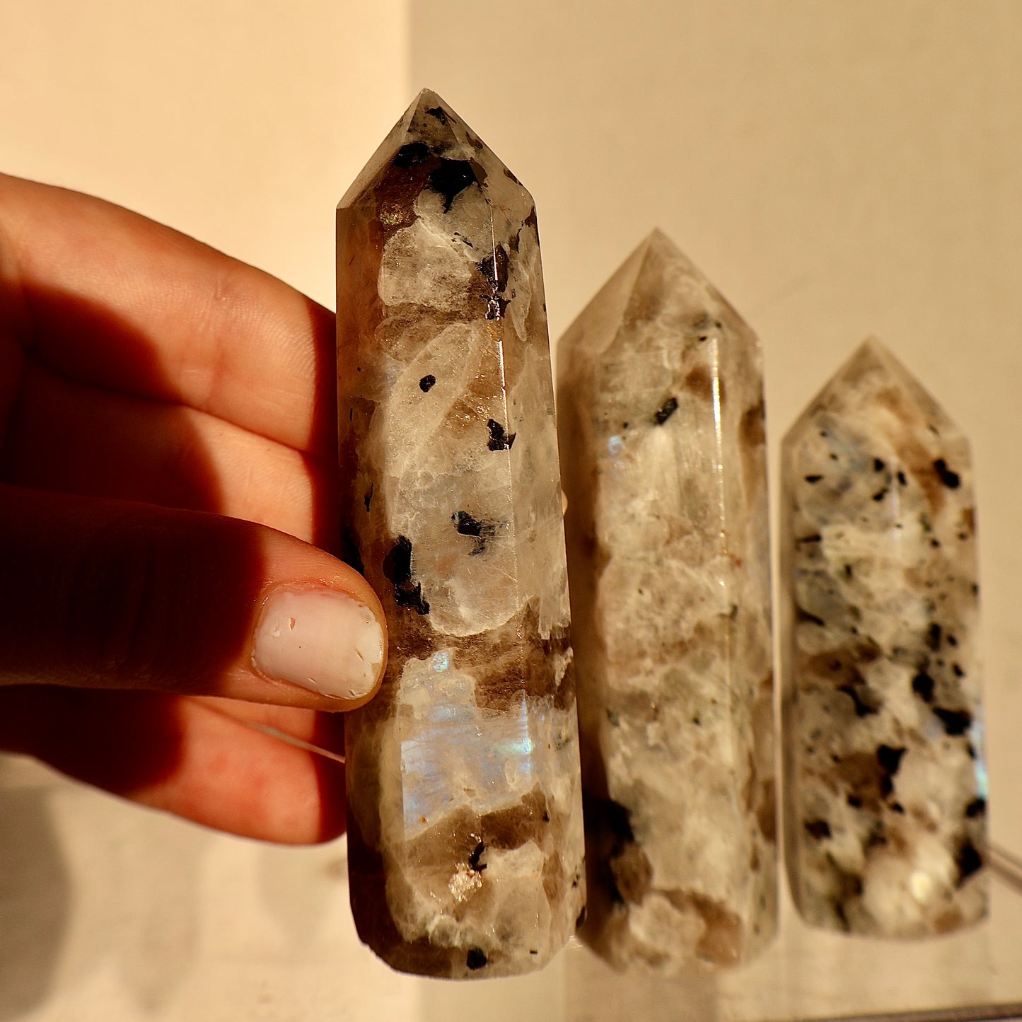 Untreated Moonstone Obelisk Tower with Natural Aura Inclusions, Stimulate Vitality with beautiful and powerful Crystal | Limited Collection, Premium Quality, 3-4"