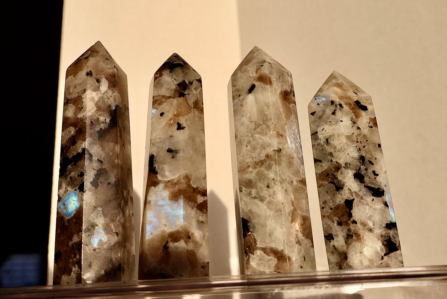 Untreated Moonstone Obelisk Tower with Natural Aura Inclusions, Stimulate Vitality with beautiful and powerful Crystal | Limited Collection, Premium Quality, 3-4"