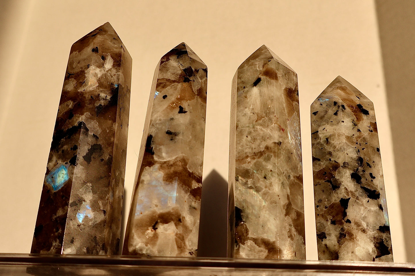 Untreated Moonstone Obelisk Tower with Natural Aura Inclusions, Stimulate Vitality with beautiful and powerful Crystal | Limited Collection, Premium Quality, 3-4"