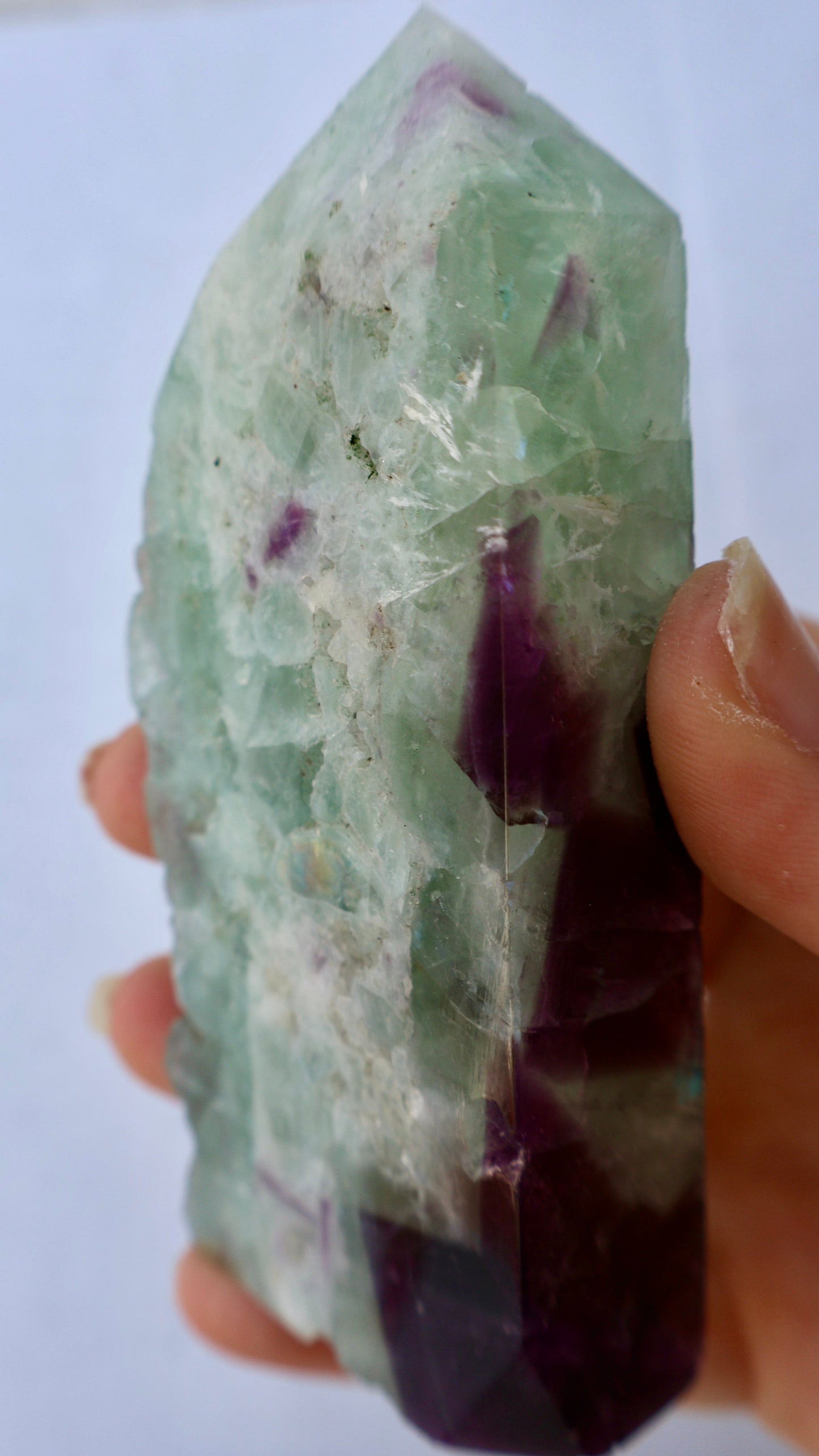 glimmering Fluorite Tetrahedron Column in detail view
