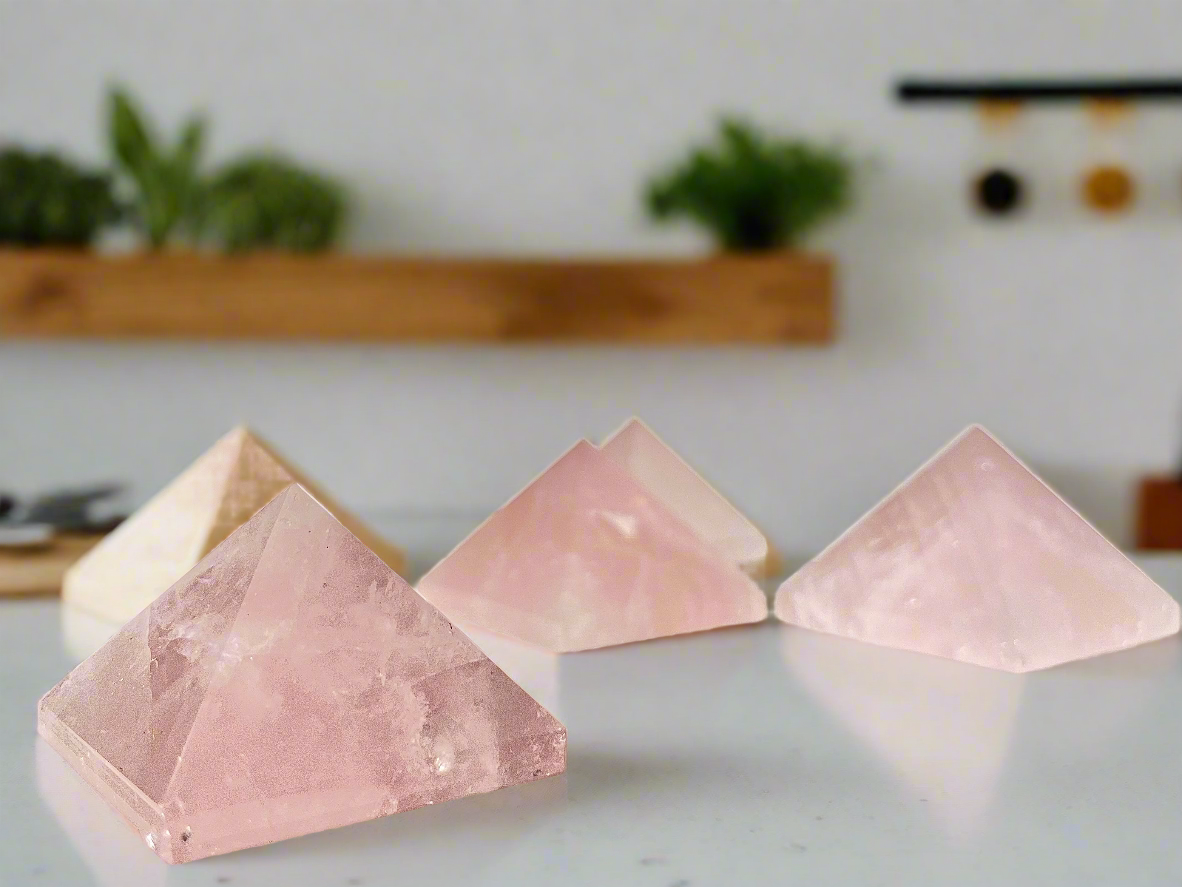 Rose Quartz Crystal Pyramid, 1.5 - 2" - Precision Cut, Love and Harmony Enhancer