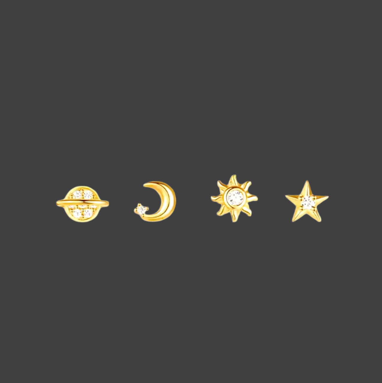 Sterling Silver Celestial Earrings - 4 piece Set with Saturn, Moon, Star, and Sun product image