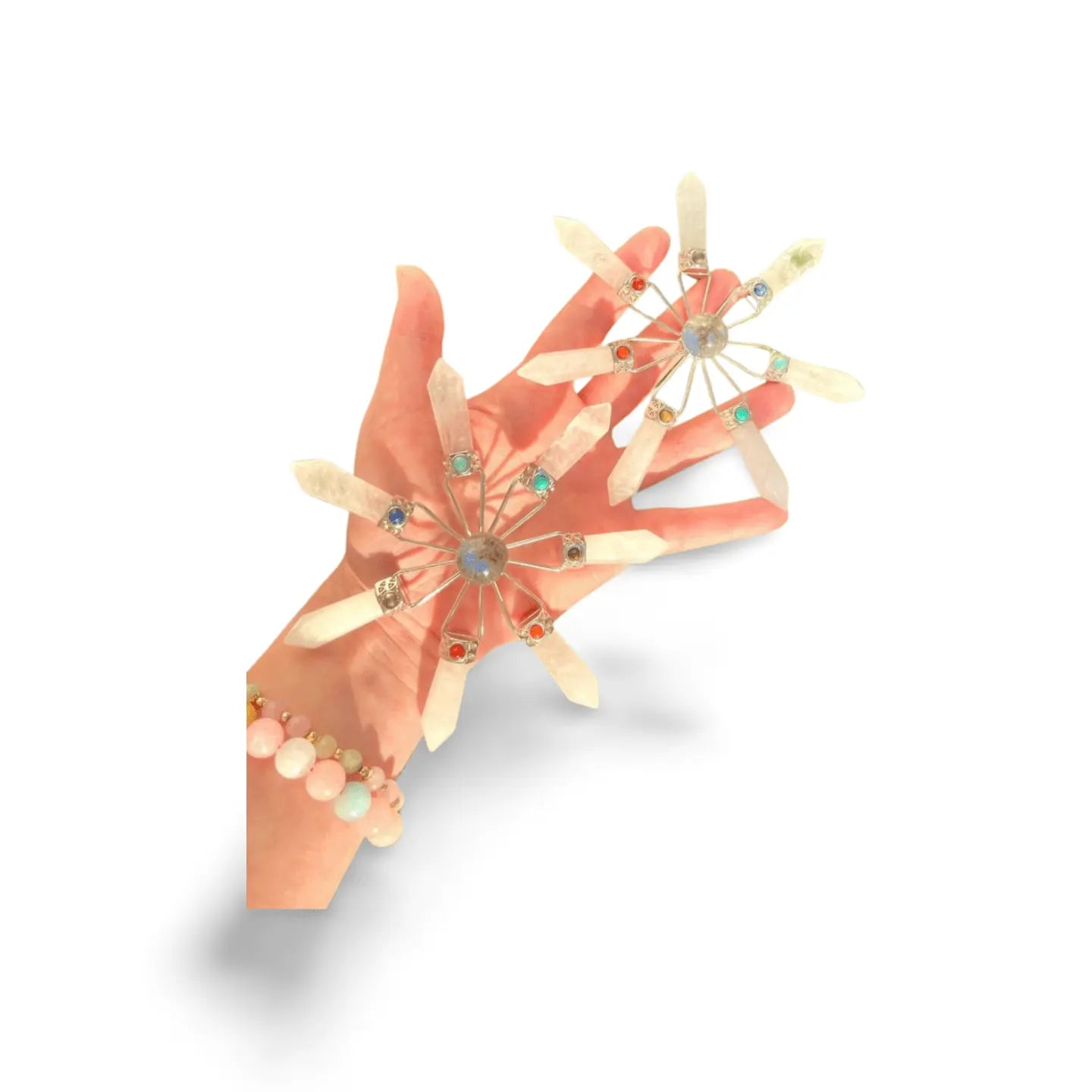 Amethyst, Clear Quartz & Rose Quartz Suncatcher – Modern Window Decor | Real Gemstone, Handcrafted Elegance - Wax | Wane