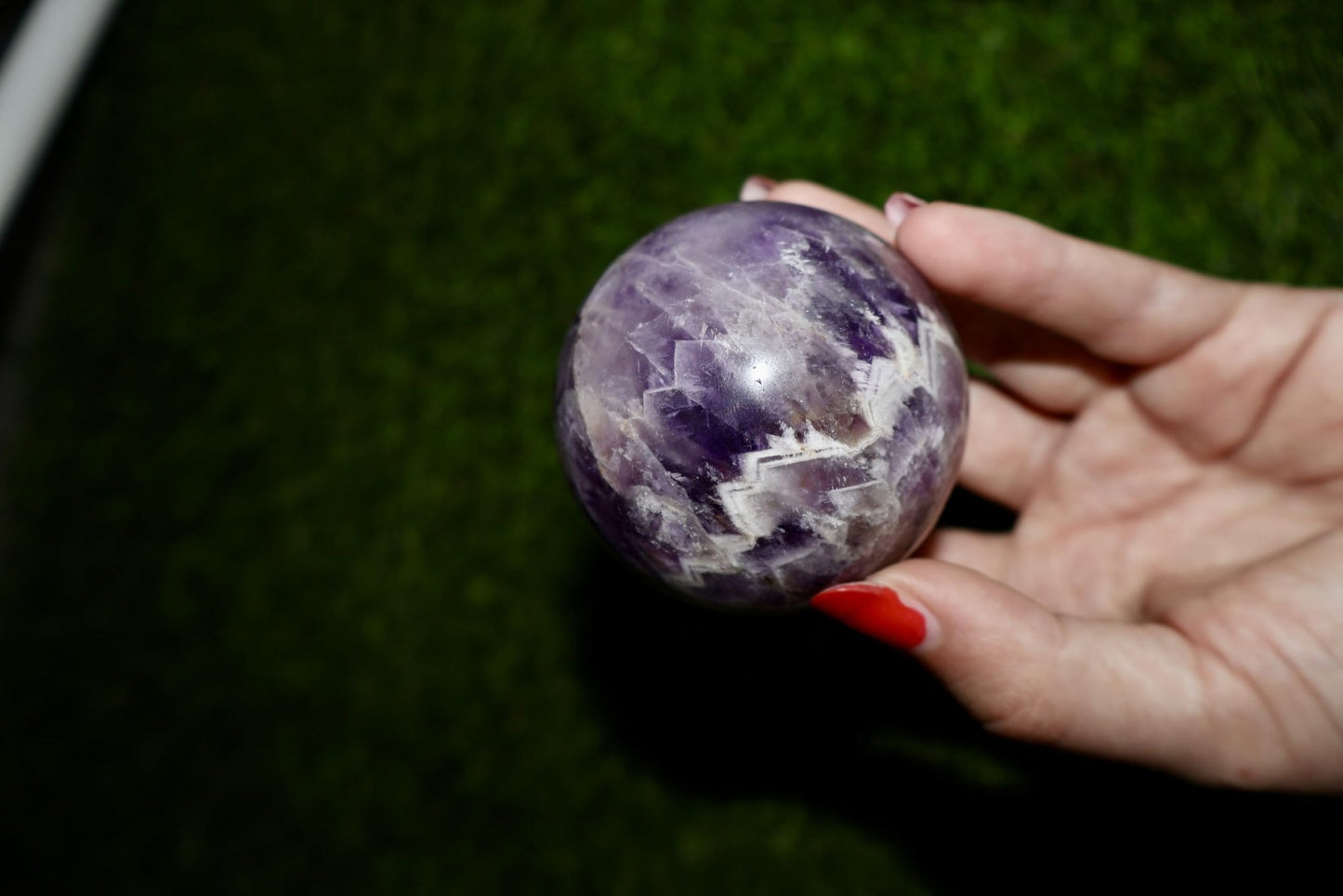 Amethyst Crystal Ball – Extra Large 3" Sphere, Modern and Meaningful, Zig Zag, Chevron Patterns - Wax | Wane - Amethyst - Crystal7