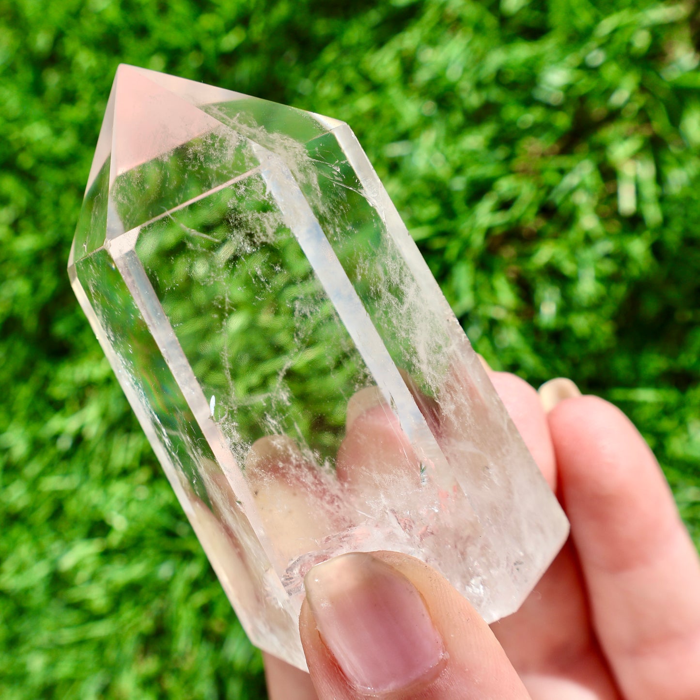 glimmering Clear Quartz Tower in close-up shot
