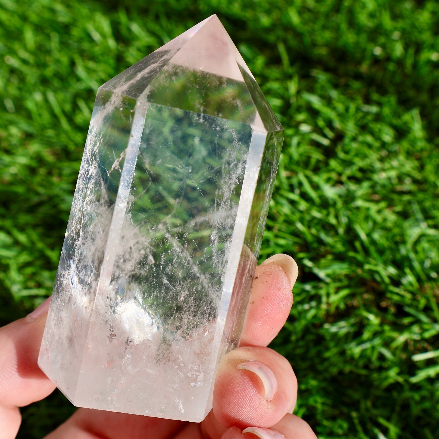 glimmering Clear Quartz Tower in lighting effect