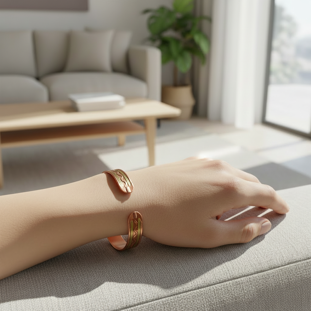 Copper Cuff Bracelet - Pure Copper with Brass Wave Design for Grounding, EMF Awareness & Wellness