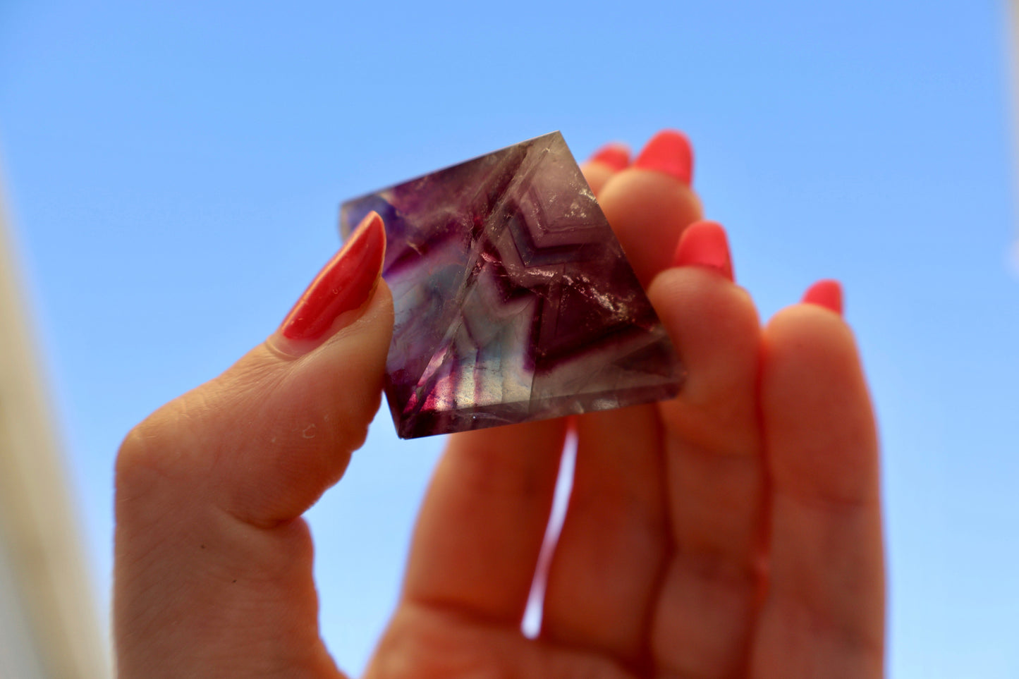 Crystal Pyramid – 1" Fluorite or Clear Quartz Precision Cut Mineral Gemstone, Pristine and Timeless ❇️ - Wax | Wane