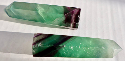 Fluorite Crystal Tower – Classic Green - Purple - Blue | Natural Gemstone Obelisk - Wax | Wane - banded fluorite - Crystal Tower2