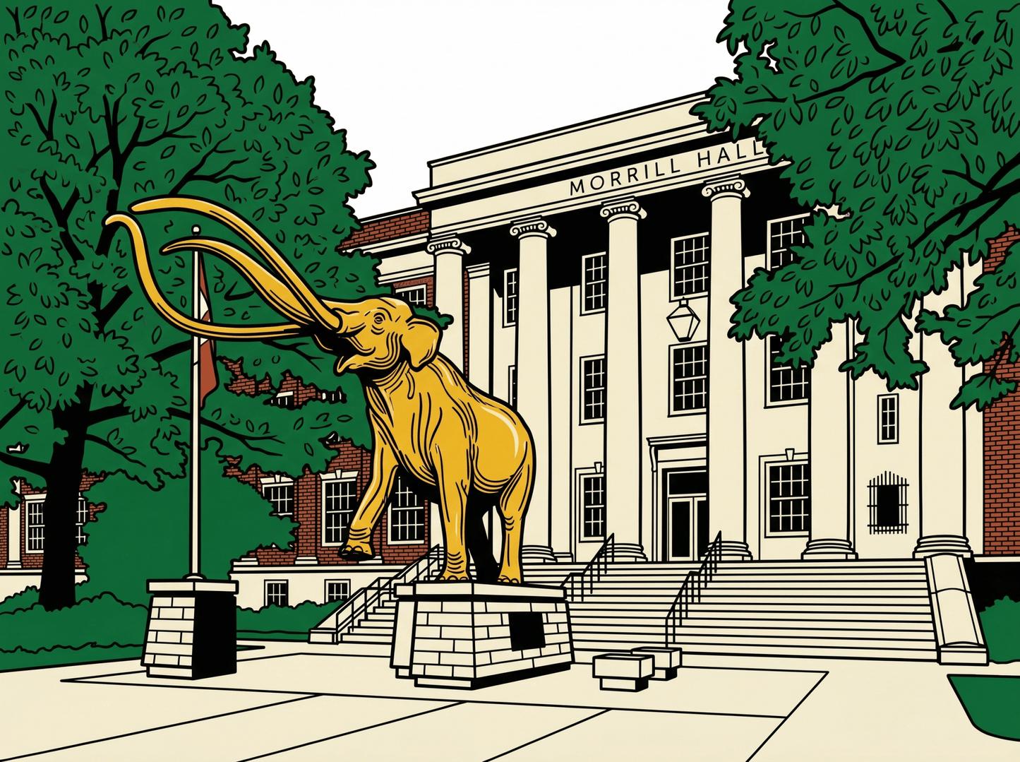 LNK.Nebraska Morrill Hall & Archie the Mammoth - Premium Art Deco Digital Print - Wax | Wane - Art Deco - Digital Download1