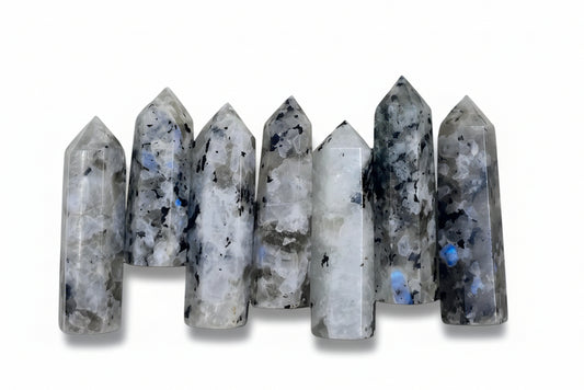 Moonstone Crystal Obelisk with Natural Rainbow Aura Inclusions, 3 - 4" - Wax | Wane