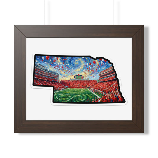 Nebraska Stadium Art Print — Framed Horizontal Poster (Van Gogh Night Sky Football Stadium) - Wax | Wane - athletic wall - Poster2