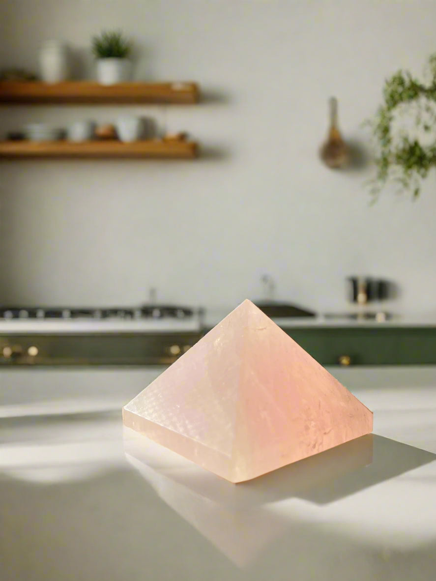 Rose Quartz Crystal Pyramid, 1.5 - 2" - Precision Cut, Love and Harmony Enhancer