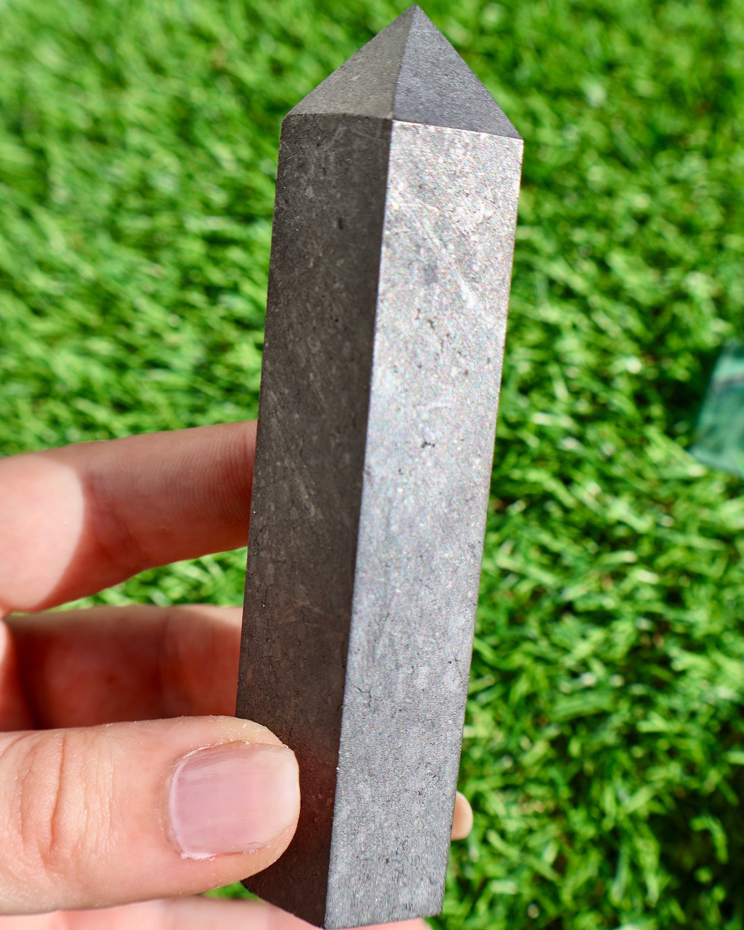 Authentic Russian shungite stone in obelisk form for EMF shielding
