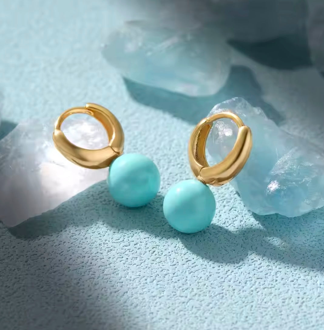 Sterling Silver Turquoise Droplet Earrings with S925 Silver Post and Gold Plating | Premium Quality, Limited Edition Blue
