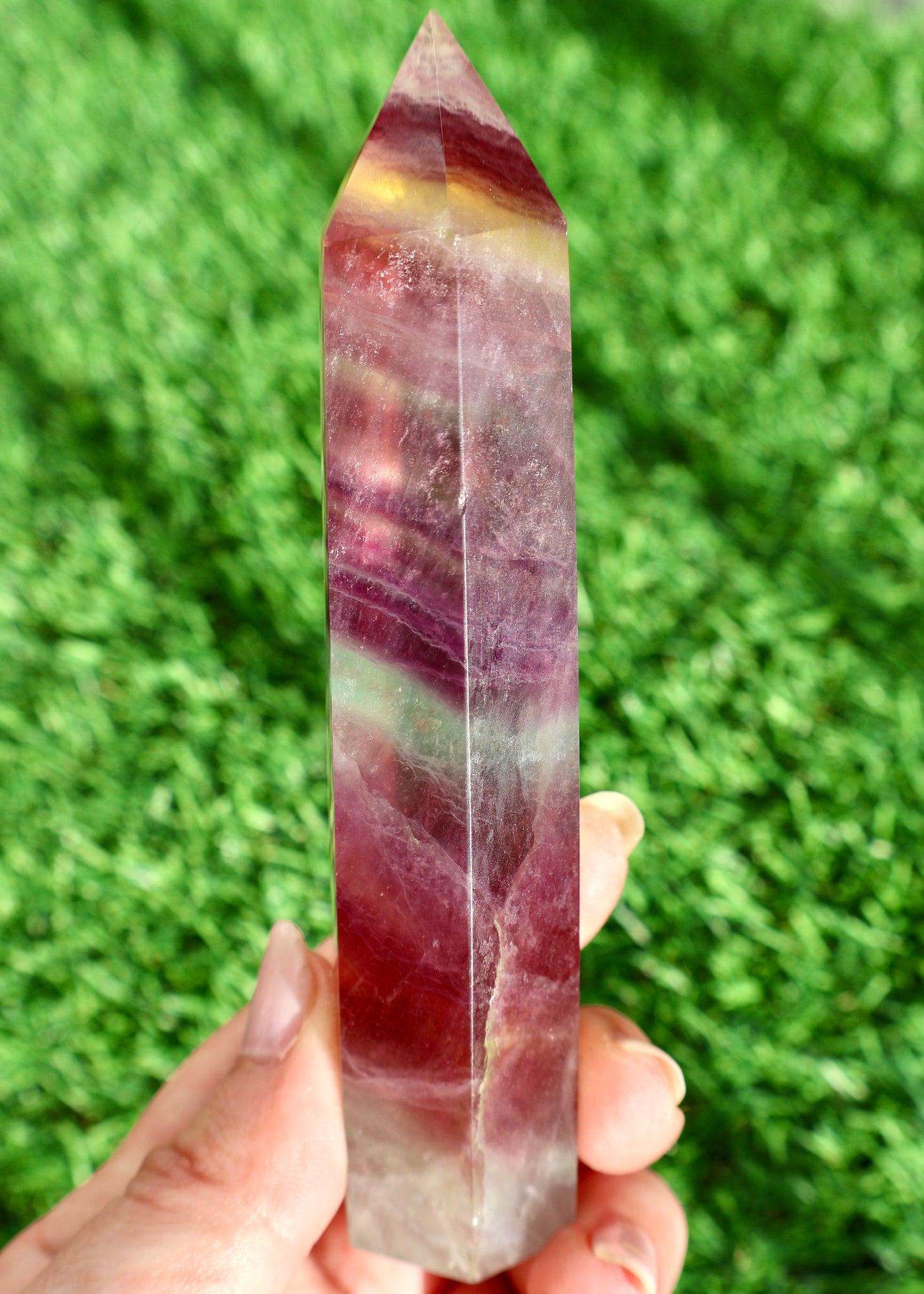 Fluorite Obelisk Tower 5 Inch – Natural Rainbow Crystal Point, Hand-Polished Gemstone for Meditation, Focus & Energy Work | Premium Green Purple Blue