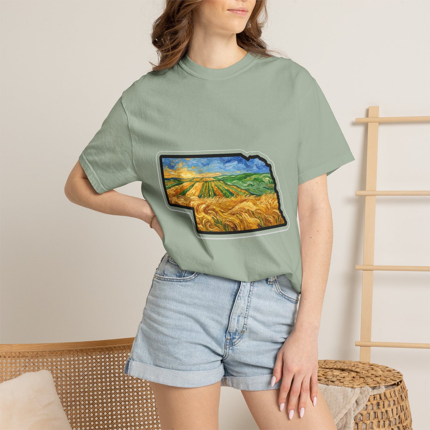 Nebraska Wheat Fields T-Shirt — Vincent Van Gogh Style Prairie State Art | Comfort Colors Nebraska Gift