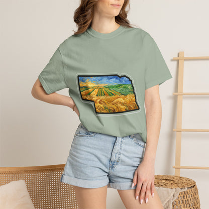 Nebraska Wheat Fields T-Shirt — Vincent Van Gogh Style Prairie State Art | Comfort Colors Nebraska Gift