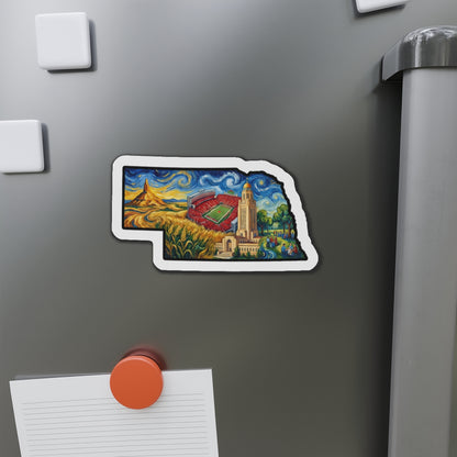Nebraska Landmarks Magnet — Van Gogh Die-Cut State Magnet | Big Red Game Day Gift