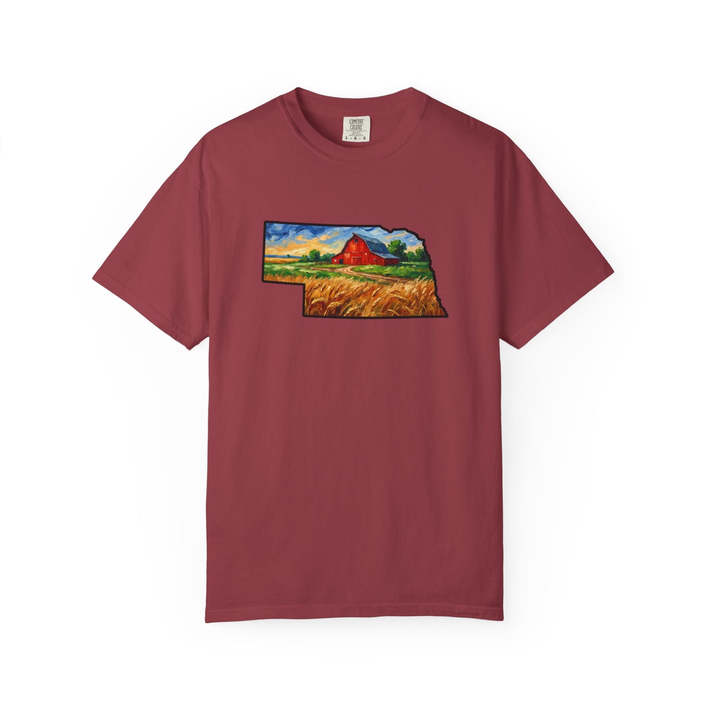 LNK.Nebraska Red Barn Vincent Van Gogh Style T-Shirt - 100% Cotton Nebraska State Gift Tshirt