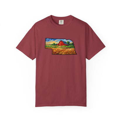 LNK.Nebraska Red Barn Vincent Van Gogh Style T-Shirt - 100% Cotton Nebraska State Gift Tshirt
