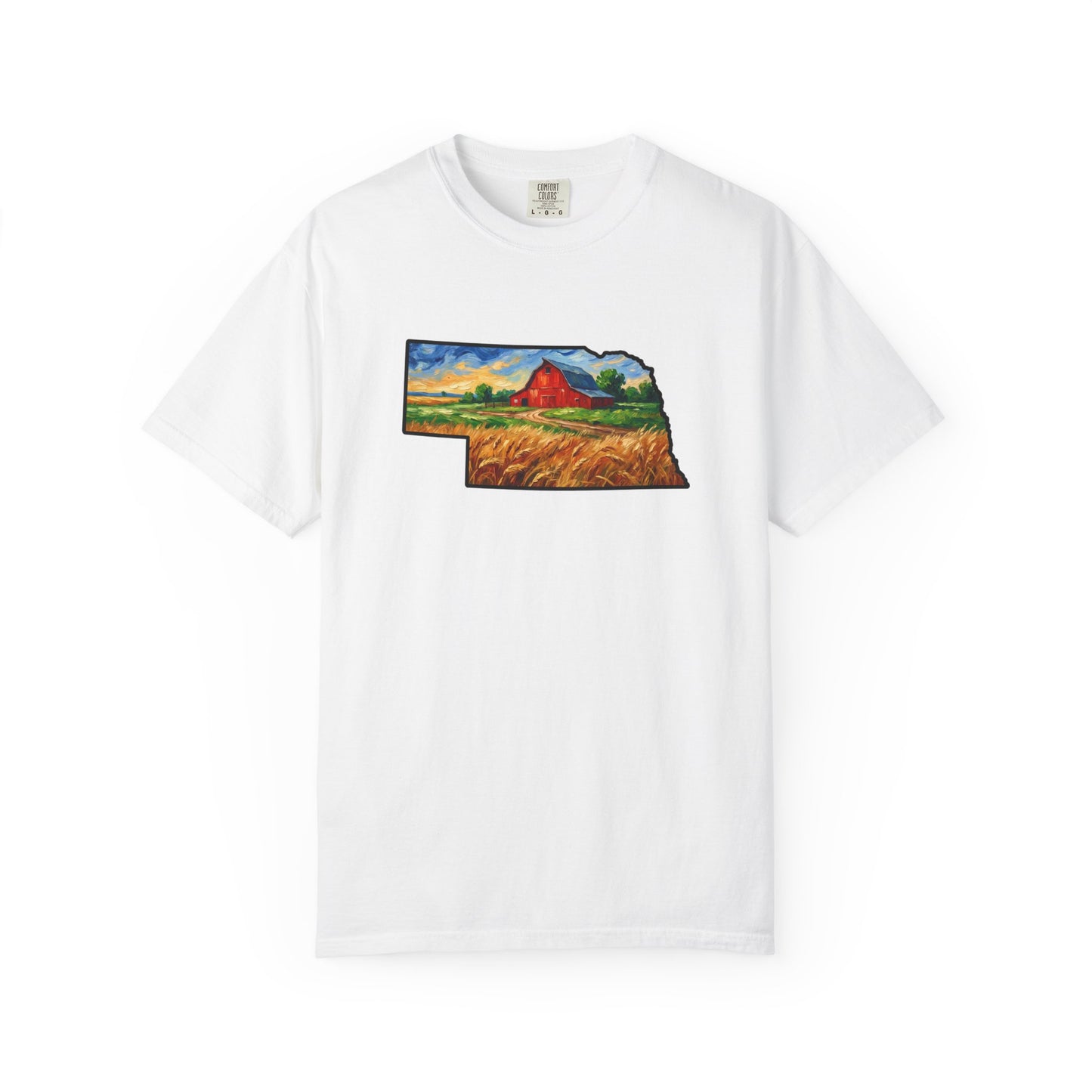 LNK.Nebraska Red Barn Vincent Van Gogh Style T-Shirt - 100% Cotton Nebraska State Gift Tshirt