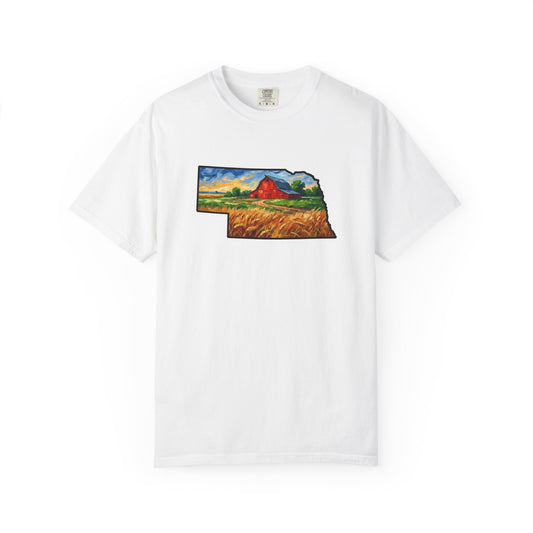 LNK.Nebraska Red Barn Vincent Van Gogh Style T-Shirt - 100% Cotton Nebraska State Gift Tshirt