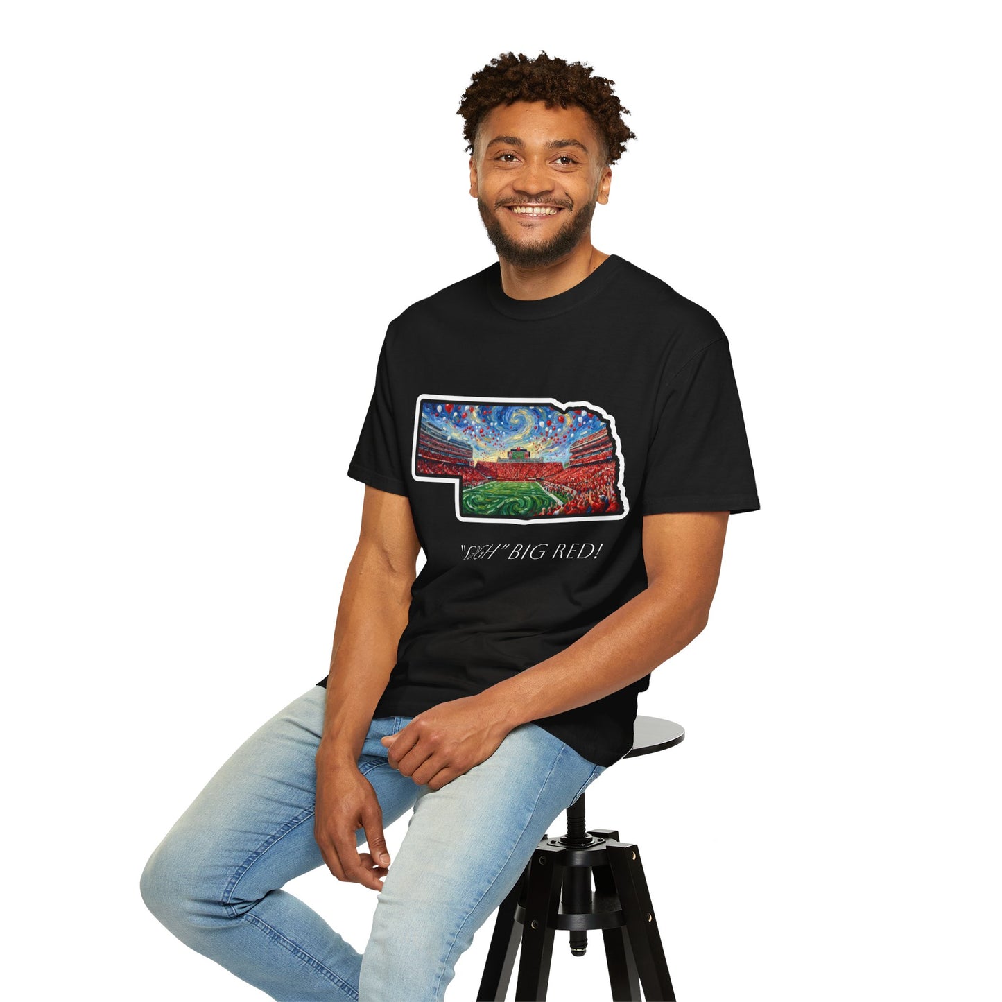 Nebraska 'Gogh' Big Red Tee — Van Gogh Style Cornhusker Art T-Shirt