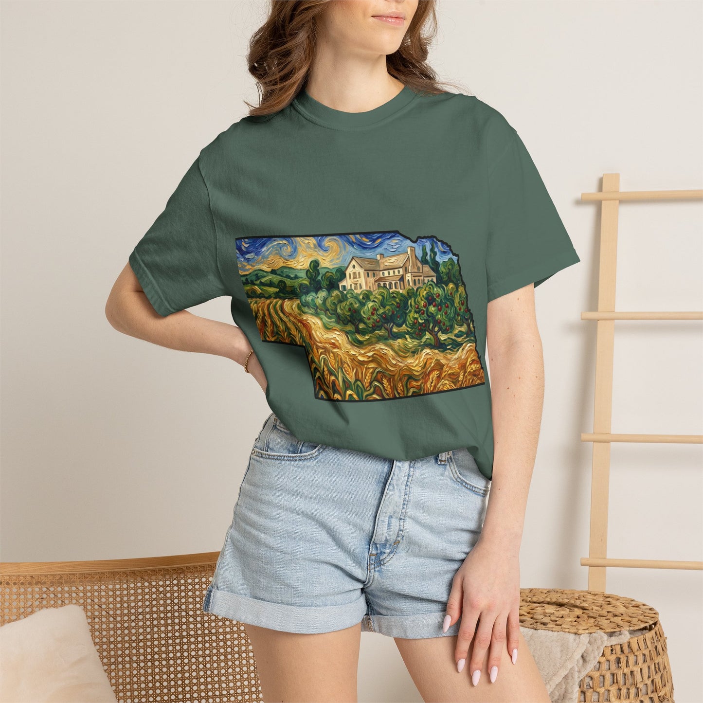 LNK.Nebraska Arbor Day Orchard T-Shirt — Vincent Van Gogh Style State Art | Comfort Colors Nebraska Gift Tee