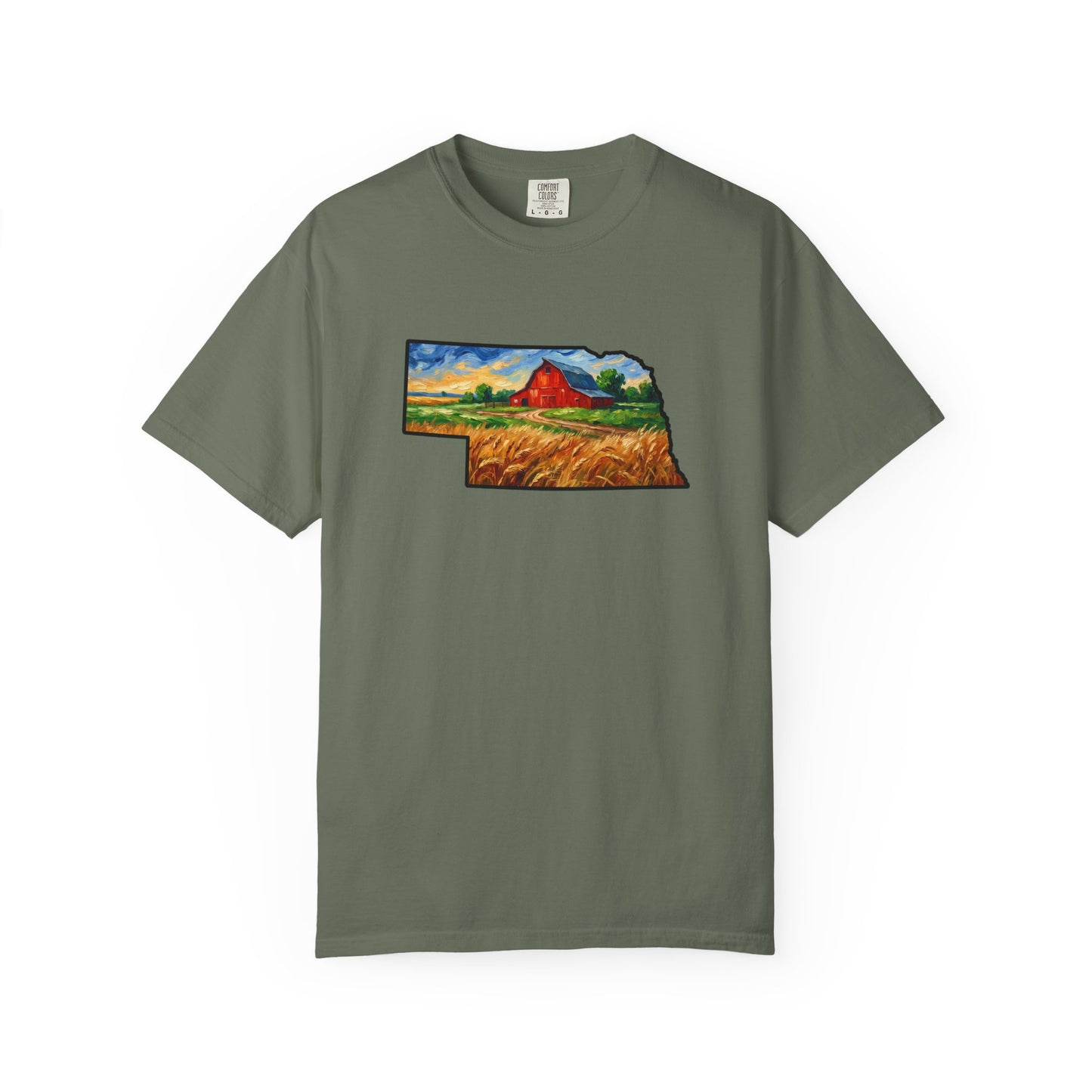LNK.Nebraska Red Barn Vincent Van Gogh Style T-Shirt - 100% Cotton Nebraska State Gift Tshirt