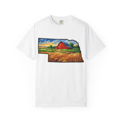 LNK.Nebraska Red Barn Vincent Van Gogh Style T-Shirt - 100% Cotton Nebraska State Gift Tshirt