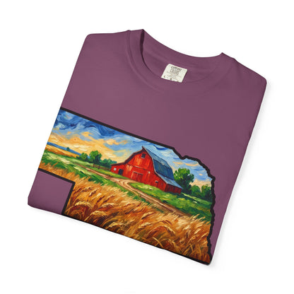 LNK.Nebraska Red Barn Vincent Van Gogh Style T-Shirt - 100% Cotton Nebraska State Gift Tshirt