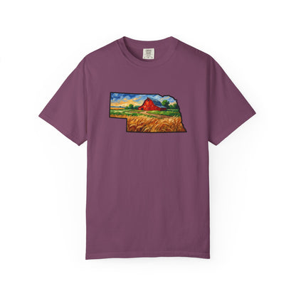 LNK.Nebraska Red Barn Vincent Van Gogh Style T-Shirt - 100% Cotton Nebraska State Gift Tshirt