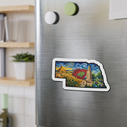 Nebraska Landmarks Magnet — Van Gogh Die-Cut State Magnet | Big Red Game Day Gift