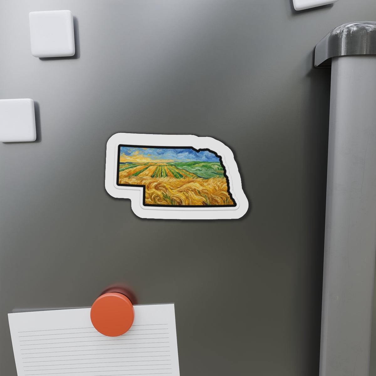 Nebraska Wheat Fields Magnet — Van Gogh Die-Cut State Magnet | Nebraska Prairie Souvenir