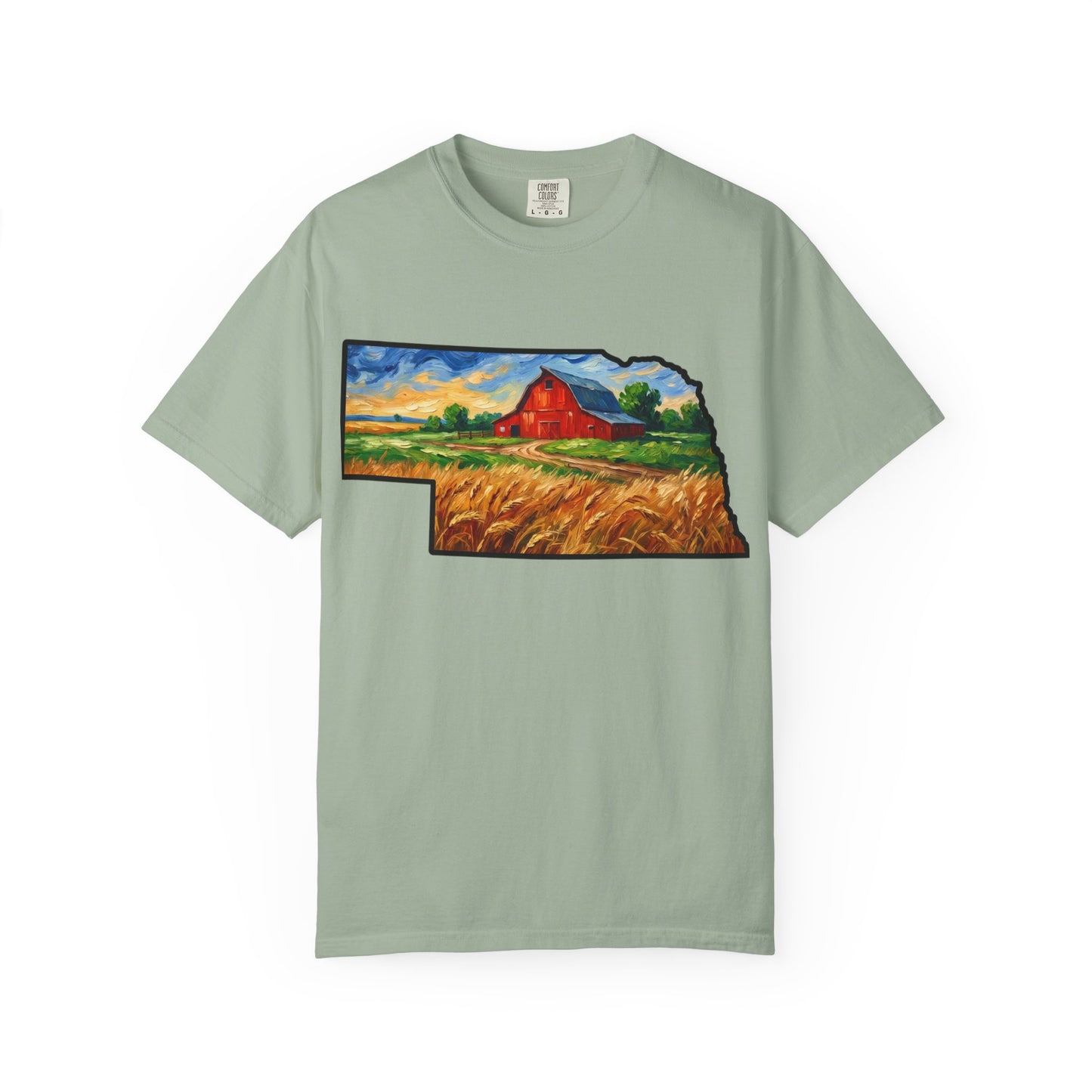 LNK.Nebraska Red Barn Vincent Van Gogh Style T-Shirt - 100% Cotton Nebraska State Gift Tshirt