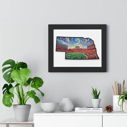 Nebraska Stadium Art Print — Framed Horizontal Poster (Van Gogh Balloon Release Football Stadium)